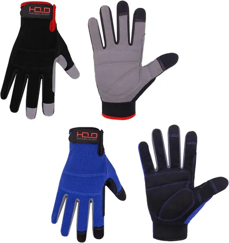 Vista 32 de HANDLANDY Guantes de trabajo para hombre y mujer, guantes de trabajo de mecánicos de uso general con pantalla táctil, guantes de trabajo flexibles