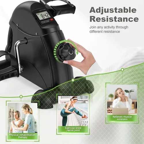 Vista 3 de [Usado] FEIERDUN Mini bicicleta de ejercicio, ejercitador de pedal de bicicleta debajo del escritorio para ejercicio de brazos/piernas, ciclo