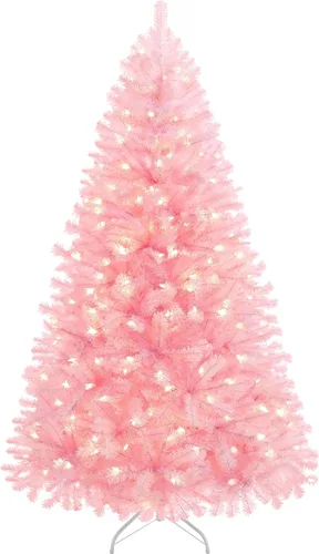 Vista 17 de [Usado] Yaheetech Árbol de Navidad artificial de pino abeto negro con bisagras y luces incorporadas de 4.5 pies para Halloween, árbol de Navidad