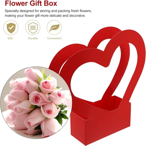 Vista 3 de STOBOK Caja de flores retro de 2 piezas con mango de corazón Caja de embalaje de ramo de fiesta de boda Bolsa de embalaje de ramo de papel Caja