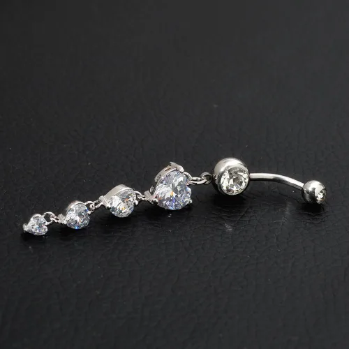 Vista 4 de Mutreso Anillo para ombligo con circonitas y corazón acero quirúrgico 14G piercing para ombligo