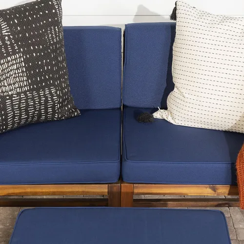 Vista 3 de Walker Edison AZWSAN3PCDBBU Ravello - Juego de mueble modular de 3 piezas para patio, color marrón oscuro/azul marino