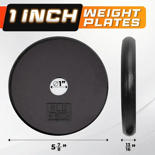 Vista 2 de Yes4All Standard Weight Plates, 1-Inch Cast Iron Barbell Weights, Wide Range 5–50 LB, Ideal for Strength Training & Workout Routine, Available in