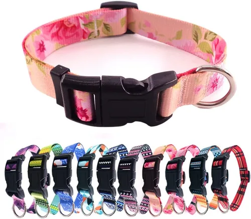 Vista 12 de Love Dream Collar de perro resistente con hebilla de liberación rápida ajustable con patrones geométricos florales para perros pequeños, medianos