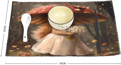 Vista 2 de Lady Squirrel with Umbrella Placemats Set of 6 Resistant Table Mats Washable Place Mats for Dinner Party Table Decoration