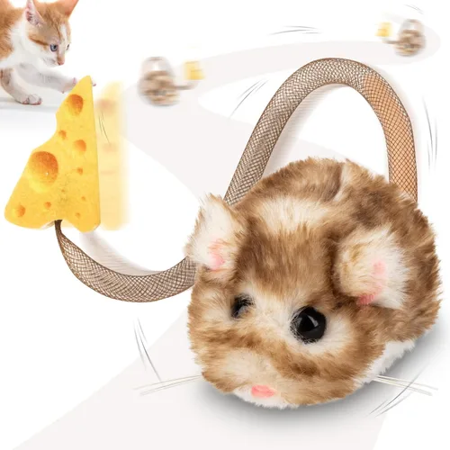 Vista 2 de Migipaws MigiMouse - Juguete interactivo para gatos de 360° con cola de plástico de malla para gatos de interior, sensor de movimiento inteligente