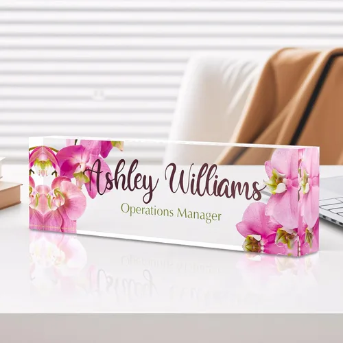 Vista 72 de Placa de identificación personalizada para escritorio, decoración de oficina de acrílico transparente con diseño de flores, decoraciones