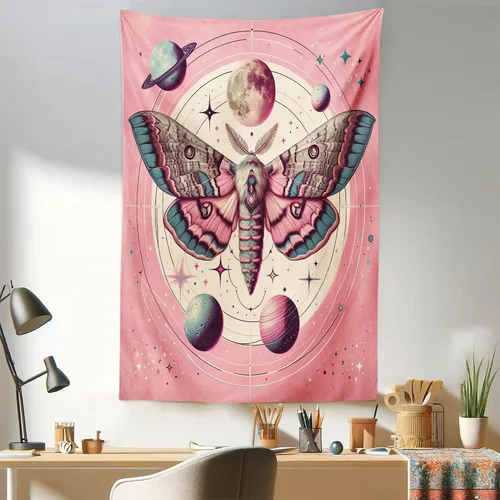 Vista 154 de Ambesonne Tapiz bohemio, diseño floral de bruja, luna y mariposa con adornos de mandala, decoración de tela para colgar en la pared para dormitorio