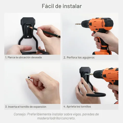 Vista 5 de Housolution Soporte de pared para bicicleta con gancho fijo, [paquete de 2] Estante de almacenamiento para bicicletas Soporte vertical para garaje