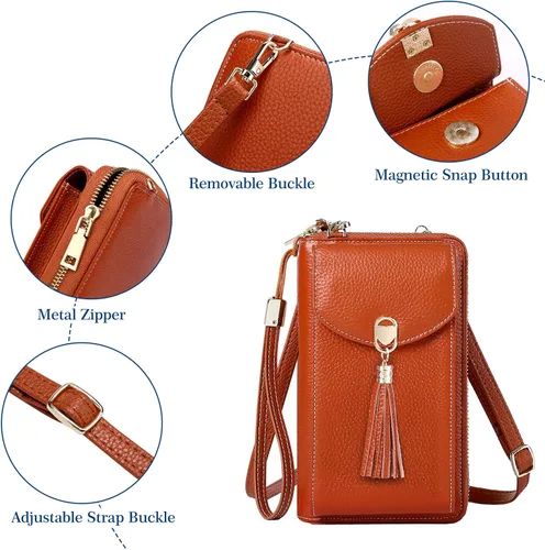 Vista 3 de HUANLANG Pequeñas bolsas cruzadas para teléfono celular de cuero para mujer