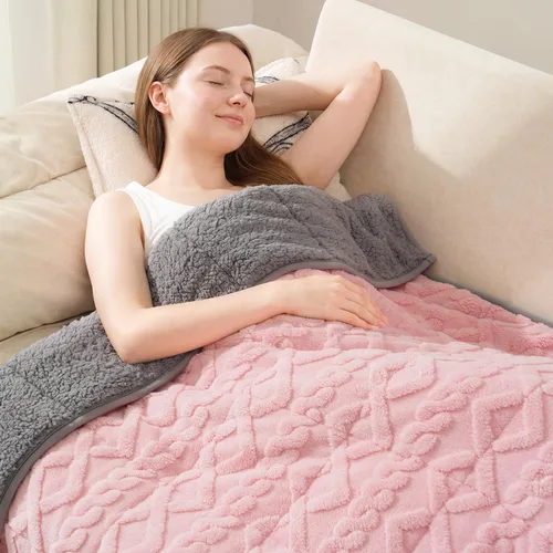 Vista 48 de Drewin Manta con peso de 15 libras para adultos, manta con peso de sherpa marrón suave y acogedora para dormir y relajarse, manta de cama gruesa