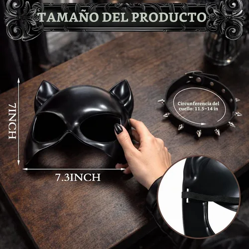 Vista 2 de Accesorios de disfraz de gato negro para mujer, máscara de gato, collar, juego de roles