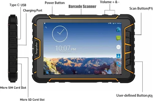 Vista 2 de Escáner de código de barras Android para tableta industrial resistente con motor de escaneo de barras 2D Honeywell Batería de 7200 mAh WiFi