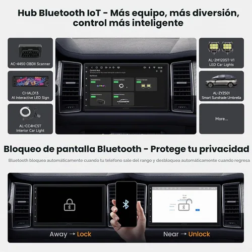 Vista 7 de S8 Gen4 Estéreo de coche Android doble DIN de 7 pulgadas con CarPlay inalámbrico y Android Auto, pantalla táctil QLED unidad principal de 8 núcleos