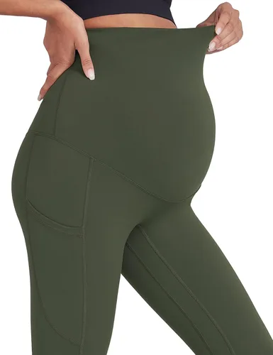 Vista 5 de Enerful Leggings de entrenamiento de maternidad para mujer, sobre el vientre, ropa activa, atléticos, suaves, pantalones de yoga con bolsillos
