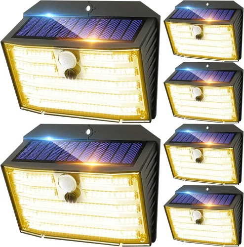 Vista 17 de CLAONER Luces solares para exteriores [126 LED], luces inalámbricas con sensor de movimiento, luces de seguridad impermeables IP65, 3 modos, ángulo