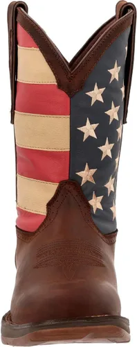 Vista 5 de Durango Botas patrióticas de tira para hombre, estilo occidental con bandera Marrón