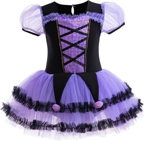 Vista 6 de Leotardos de princesa para niñas con falda de ballet y tutú para Halloween, Navidad, fiesta de cumpleaños, vestido elegante