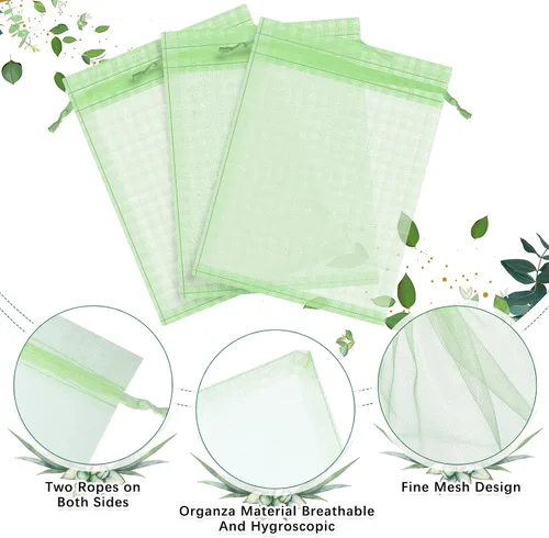 Vista 3 de Boao 200 bolsas de protección de frutas con cordón para proteger la red de verduras, bolsa de malla reutilizable para jardín, manzanos