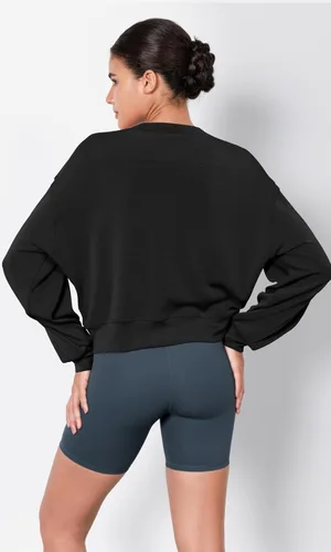 Vista 2 de ODODOS Sudaderas cortas de manga larga suaves de modal para mujer, de gran tamaño, cuello redondo