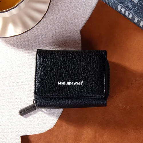 Vista 2 de Montana West Cartera para mujer con bloqueo RFID y bolsillo para monedas con cremallera, a negro, Vintage
