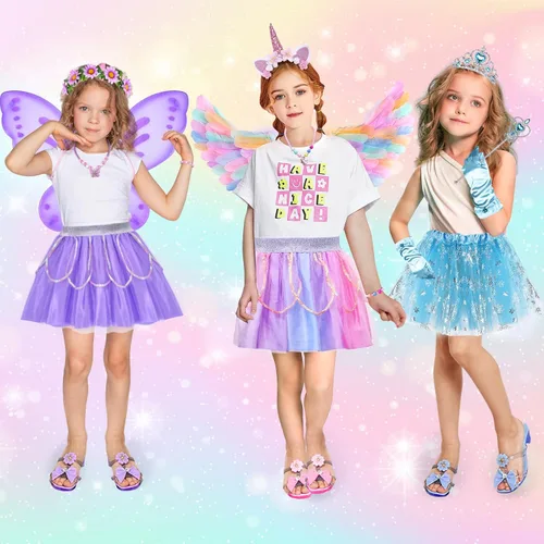 Vista 3 de Latocos Kids Princess Dress Up Clothes for Little Girls Toddlers Unicorn Flower Fairy Frozen Elsa Princess Costume Set with Tutu Dress & Light Up