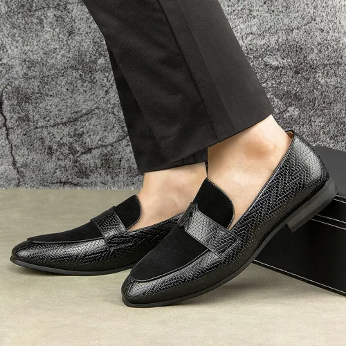 Vista 6 de JITAI Mocasines para hombre, con estampado de patrón, mocasines de vestir para hombre, mocasines casuales para fumar