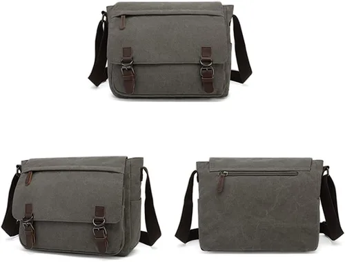 Vista 2 de Sechunk Bolso de mensajero vintage de lona, bolso de hombro de cuero grande de viaje, bolsos cruzados para hombres y mujeres 15 pulgadas portátil