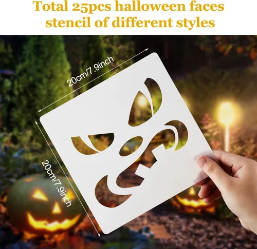 Vista 2 de 25 plantillas reutilizables de Halloween para dibujo de calabaza, plantillas temáticas de Halloween, plantillas temáticas de Halloween, plantilla