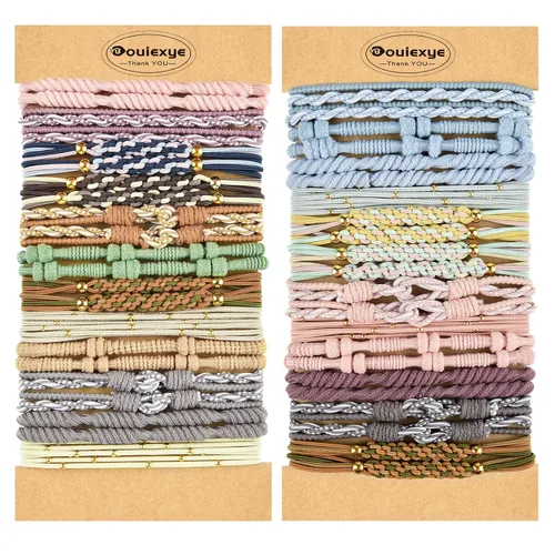 Vista 12 de Pulseras para el cabello para mujer, 24 piezas de accesorios para el cabello bohemio en 12 colores, 5 estilos, no dañan el cabello grueso Boho A