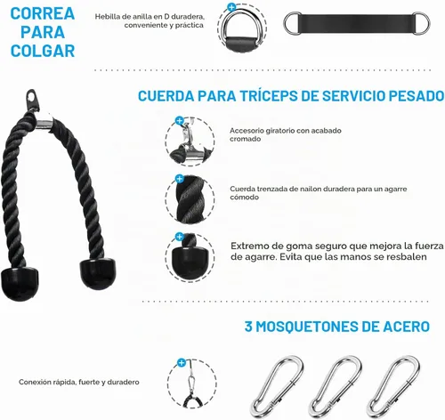 Vista 3 de Sistema de polea para gimnasio en casa, sistema de polea de cable para gimnasio para máquina de cable LAT Pulldown Accesorio de polea con cuerda