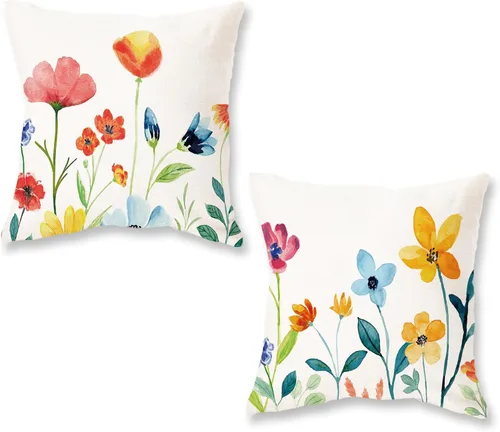 Vista 7 de ONWAY Juego de 2 fundas de almohada lumbar de primavera de 18 x 18 pulgadas Morado