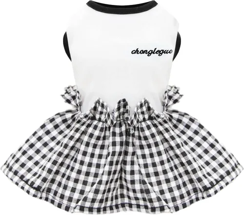 Vista 8 de PETCARE Vestido clásico para perros pequeños, vestidos negros a cuadros para perros, suave y lindo vestido de verano para cachorros, camisa Shih Tzu