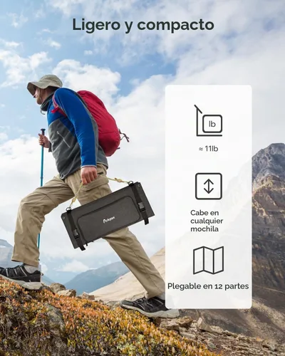 Vista 6 de Kit de panel solar plegable de 200 W, cargador solar portátil de 12 pliegues con soporte ajustable IP65 impermeable para estación de energía