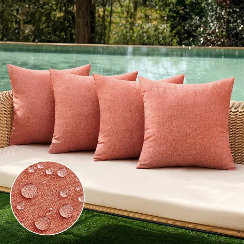 Vista 25 de MIULEE - Paquete de 4 fundas decorativas de cojín para exterior, de lino, impermeables, para jardín, patio, tienda de campaña, balcón, sofá, 16 x 16