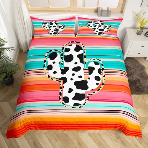 Vista 27 de Manfei Juego de funda de edredón occidental, tamaño individual, juego de ropa de cama de caballo de vaquero de 2 piezas, funda de edredón de cactus