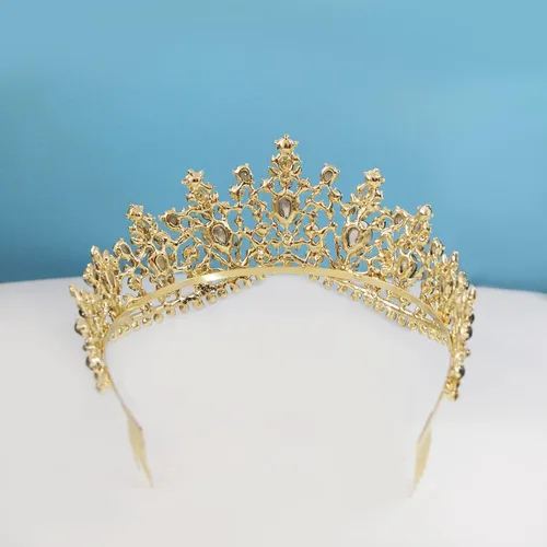 Vista 4 de Tiaras doradas de cristal para boda, corona de reina barroca con peine