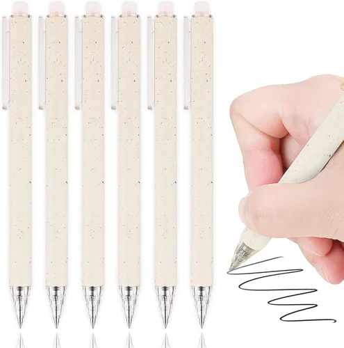 Vista 13 de Paquete de 12 bolígrafos de gel color beige crema, bonitos bolígrafos retráctiles estéticos de tinta negra neutra, punta fina de 0.020 in, secado