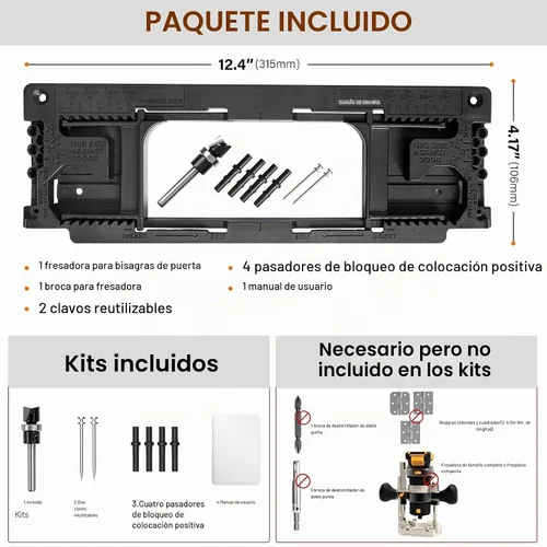Vista 7 de Jig de bisagra de puerta, kit de instalación de bisagra de puerta con plantilla de amortiguador, jig de bisagra para puerta y marco/jamba de puerta