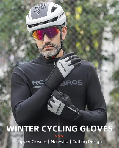 Vista 7 de ROCKBROS Guantes de ciclismo de invierno para hombre, guantes térmicos para correr para clima frío, guantes de esquí de invierno, guantes de nieve