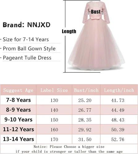 Vista 7 de NNJXD Girls Princess Pageant Dress Kids Prom Ball Gowns Wedding Party Flower Dresses