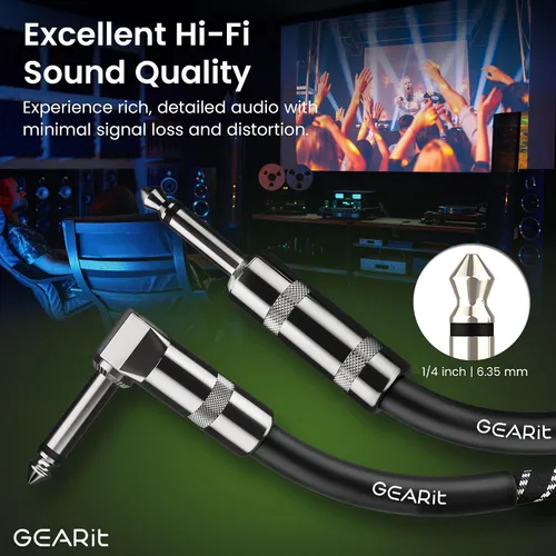 Vista 2 de GEARit Cable de instrumento de audio (10 pies) en ángulo recto a recto de 1/4 de pulgada macho a macho para cable AMP, base y guitarra eléctrica