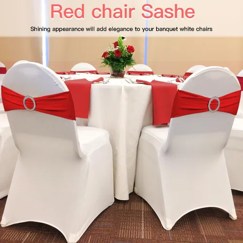 Vista 24 de WJWHQ 100 piezas de cintas elásticas de elastano con lazos para sillas, bandas de cubierta de silla con hebilla deslizante para eventos de boda