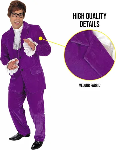 Vista 4 de fun shack Disfraz Swinger de los años 60 para hombre, disfraz de espía de los años 60, trajes de los años 60 para hombre, disfraces de Halloween