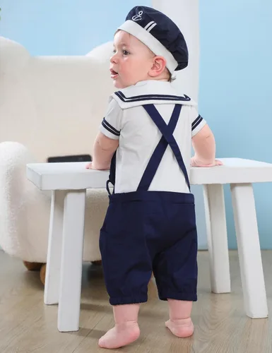 Vista 3 de Baby Boys' 2pc Sailor Costume, Cotton, Infant Short Sleeve Romper, 3-24 Months