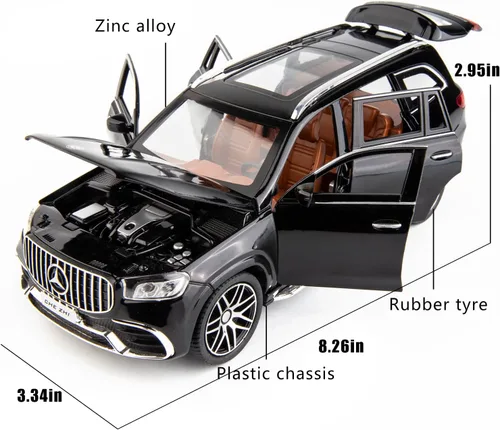 Vista 2 de WAKAKAC Modelo de automóvil fundido a presión GLS63 AMG 1/24 aleación coleccionable de juguete con luz y sonido, vehículo de juguete para adultos