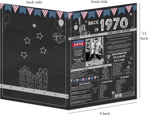 Vista 2 de Ideas de regalos de cumpleaños número 55 para hombres o mujeres. Tarjeta de felicitación gigante de Back In 1970. Suministros para decoración