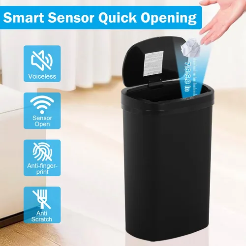 Vista 4 de Cubo de basura de 13 galones con tapa, sensor de movimiento, cubo de basura de cocina, material plástico impermeable y a prueba de desorden