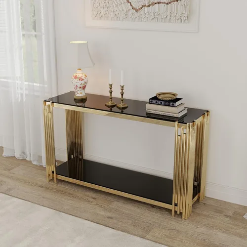 Vista 12 de Mesa de centro rectangular moderna de vidrio con parte superior de cristal templado negro y marco de acero inoxidable para sala de estar