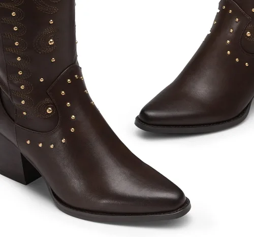 Vista 4 de DREAM PAIRS Botas vaqueras occidentales para mujer, botas vaqueras de media pantorrilla sin cierre